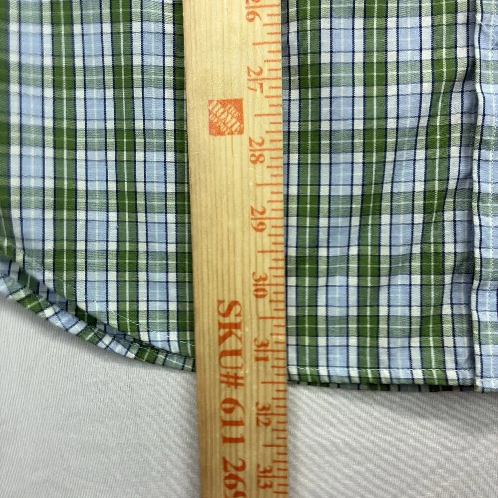 Banana Republic Men’s Dress Shirt Large Green Blue Plaid Non Iron Classic Fit